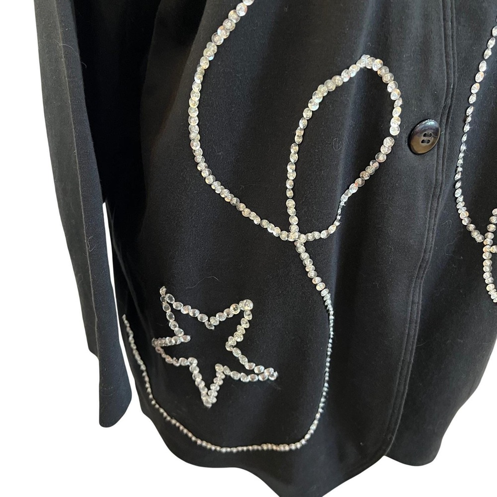 Vintage Black Rhinestone Star Cardigan Beaded Y2K Minimalist Art Jacket M - Picture 3 of 8
